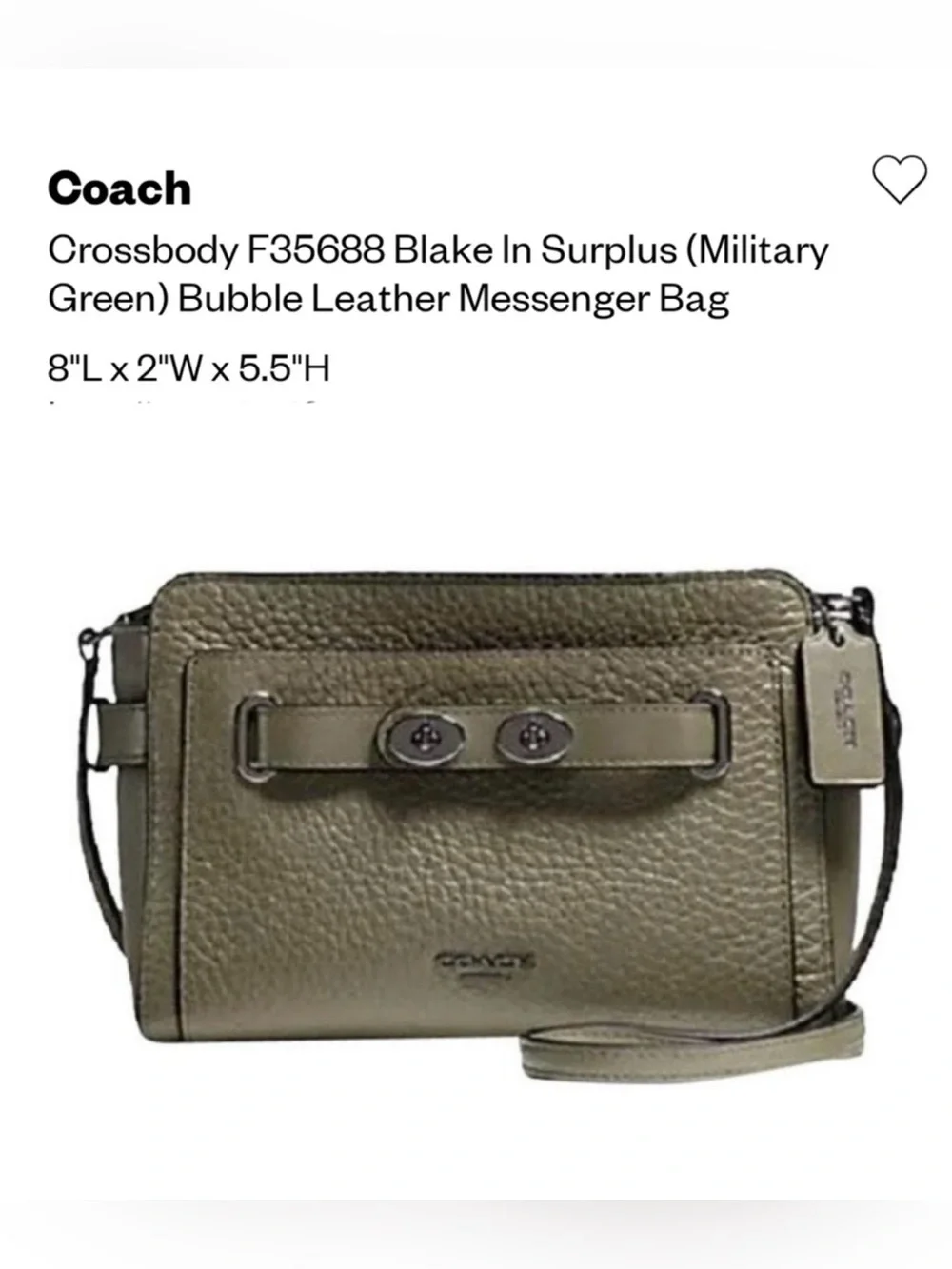 Coach Olive Green Pebbled Leather Crossbody with Leopard Print Strap